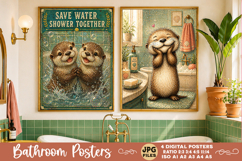 Bathroom funny animals posters, Retro 4 Posters JPG Bathroom Product Image 4