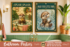 Bathroom funny animals posters, Retro 4 Posters JPG Bathroom Product Image 2