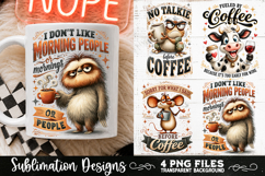 Funny Coffee Animals PNG Sublimation Designs 4 Files Product Image 1