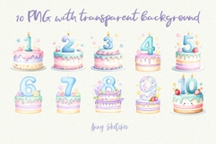 1-10th Birthday Cake Clipart Kawaii Pastel Number 1-10 Cake Product Image 2