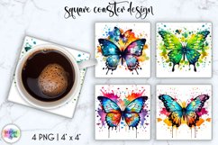 Watercolour Butterflies Coaster Sublimation | Square Coaster Product Image 1
