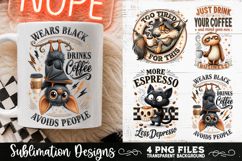 Funny Coffee Animals PNG Sublimation Designs 4 Files Product Image 1