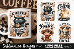 Funny Coffee Animals PNG Sublimation Designs 4 Files Product Image 1