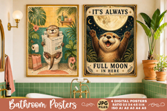 Bathroom funny animals posters, Retro 4 Posters JPG Bathroom Product Image 4