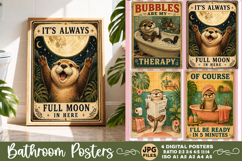 Bathroom funny animals posters, Retro 4 Posters JPG Bathroom Product Image 1