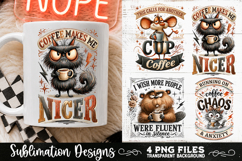 Funny Coffee Animals PNG Sublimation Designs 4 Files Product Image 1