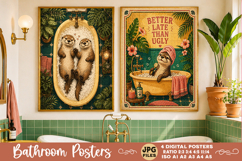 Bathroom funny animals posters, Retro 4 Posters JPG Bathroom Product Image 2