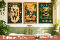 Bathroom funny animals posters, Retro 4 Posters JPG Bathroom Product Image 3