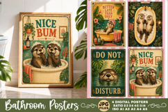 Bathroom funny animals posters, Retro 4 Posters JPG Bathroom Product Image 4