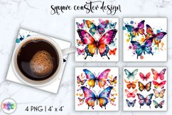 Watercolour Butterflies Coaster Sublimation | Square Coaster Product Image 1