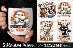 Funny Coffee Animals PNG Sublimation Designs 4 Files Product Image 1