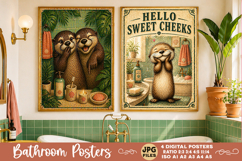 Bathroom funny animals posters, Retro 4 Posters JPG Bathroom Product Image 2