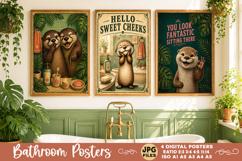 Bathroom funny animals posters, Retro 4 Posters JPG Bathroom Product Image 3