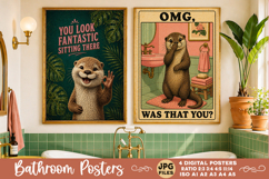 Bathroom funny animals posters, Retro 4 Posters JPG Bathroom Product Image 4