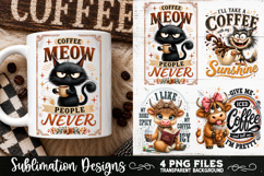 Funny Coffee Animals PNG Sublimation Designs 4 Files Product Image 1