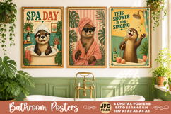 Bathroom funny animals posters, Retro 4 Posters JPG Bathroom Product Image 4