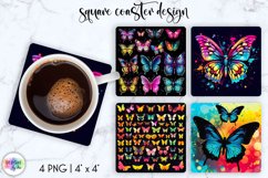 Watercolour Butterflies Coaster Sublimation | Square Coaster Product Image 1