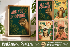 Bathroom funny animals posters, Retro 4 Posters JPG Bathroom Product Image 5