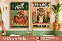 Bathroom funny animals posters, Retro 4 Posters JPG Bathroom Product Image 4