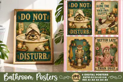 Bathroom funny animals posters, Retro 4 Posters JPG Bathroom Product Image 1