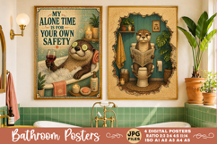 Bathroom funny animals posters, Retro 4 Posters JPG Bathroom Product Image 2