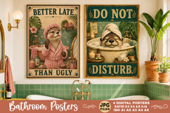 Bathroom funny animals posters, Retro 4 Posters JPG Bathroom Product Image 3
