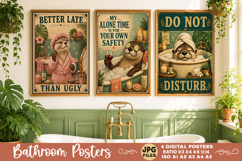 Bathroom funny animals posters, Retro 4 Posters JPG Bathroom Product Image 4