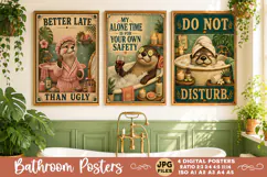 Bathroom funny animals posters, Retro 4 Posters JPG Bathroom Product Image 4