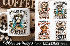 Funny Coffee Animals PNG Sublimation Designs 4 Files Product Image 1