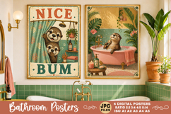 Bathroom funny animals posters, Retro 4 Posters JPG Bathroom Product Image 2