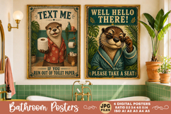 Bathroom funny animals posters, Retro 4 Posters JPG Bathroom Product Image 3