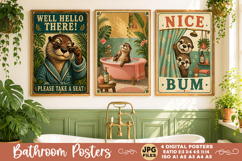 Bathroom funny animals posters, Retro 4 Posters JPG Bathroom Product Image 4