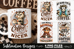 Funny Coffee Animals PNG Sublimation Designs 4 Files Product Image 2