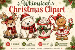 Whimsical Christmas Clipart PNG Reindeer, Polar Bear Sublima Product Image 1