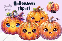 Cute Halloween clipart | Kawaii pumpkin sublimation designs Product Image 1