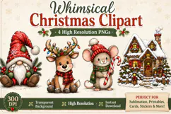 Whimsical Christmas Clipart PNG Gnome, Reindeer, Christmas Product Image 1