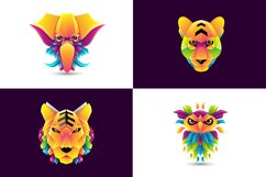 Set of animal logo colorful. elephant, Tiger, Leopard, Owl Product Image 1