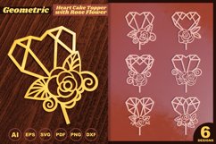 cake toppers with geometric heart shapes and rose flower for decoration 