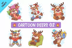 Cartoon Deers 02. Clipart. Product Image 1