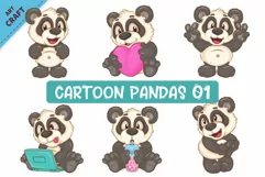 Cartoon Pandas 01. Clipart. Product Image 1