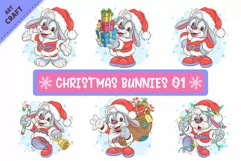Christmas Bunnies 01. Clipart. Product Image 1