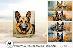 mug wraps with german shepherd illustrations
