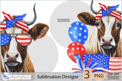 Cow USA Flag| Cow head Sublimation|4th of July Cow clipart Product Image 3