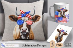 Cow USA Flag| Cow head Sublimation|4th of July Cow clipart Product Image 5