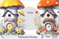 Fairy Mushroom Houses Sublimation|Mushroom House flowers png Product Image 3