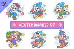 Winter Bunnies 02. Clipart. Product Image 1