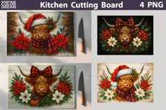 Christmas Poinsettia Highland Cow Cutting Board Product Image 1