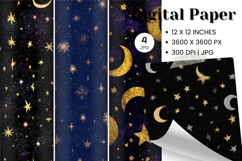 Moon Star Cloud Watercolor Background Digital Paper Pattern Product Image 1