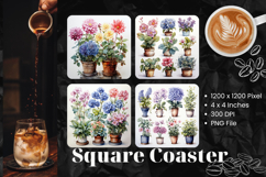 Flower Coasters Square Accessories Keychain Sublimation_1 Product Image 1