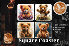 Cute Bear Square Coasters Accessories Watercolor Keychain_1 Product Image 1